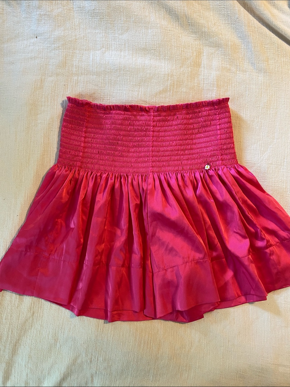 NATURAL LIFE Hot Pink Smocked High-Waist Flared Shorts with Daisy Charm